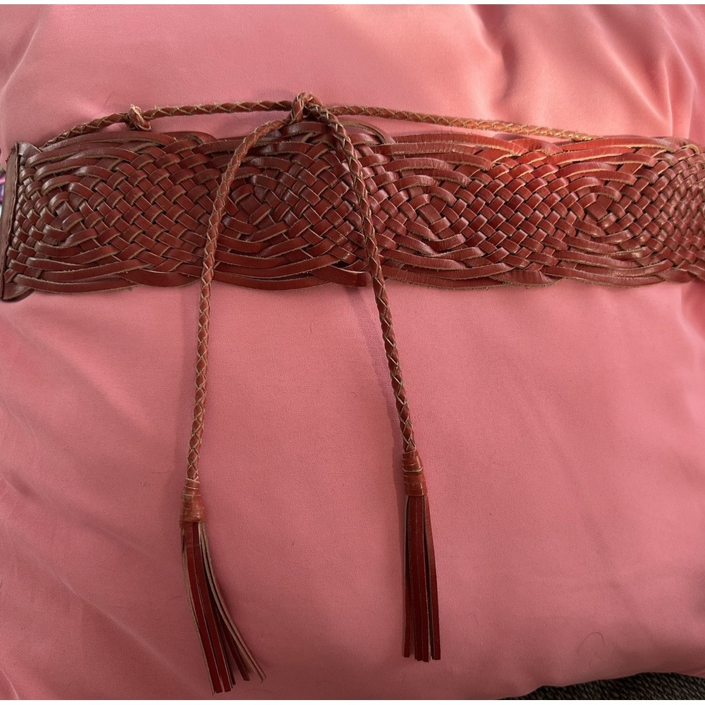 Linea Pelle Red Leather Woven Belt w/ Braided Ties Size Small